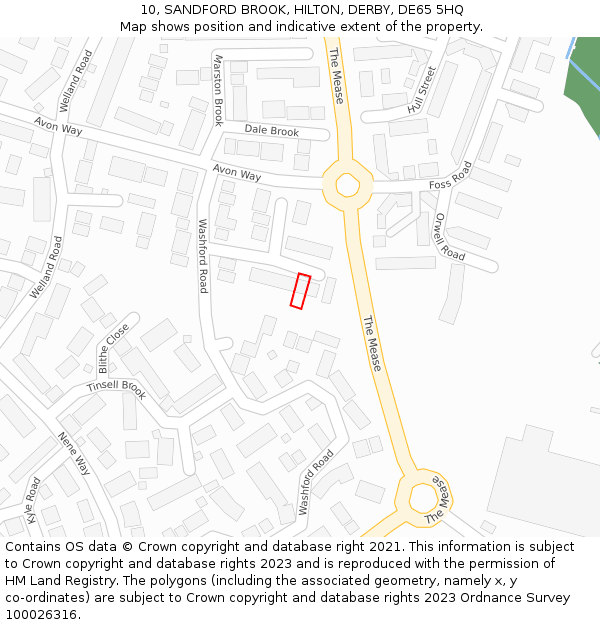 10, SANDFORD BROOK, HILTON, DERBY, DE65 5HQ: Location map and indicative extent of plot