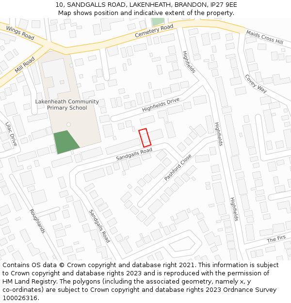 10, SANDGALLS ROAD, LAKENHEATH, BRANDON, IP27 9EE: Location map and indicative extent of plot