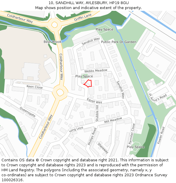 10, SANDHILL WAY, AYLESBURY, HP19 8GU: Location map and indicative extent of plot