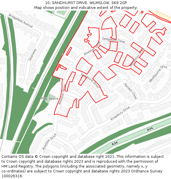 10, SANDHURST DRIVE, WILMSLOW, SK9 2GP: Location map and indicative extent of plot