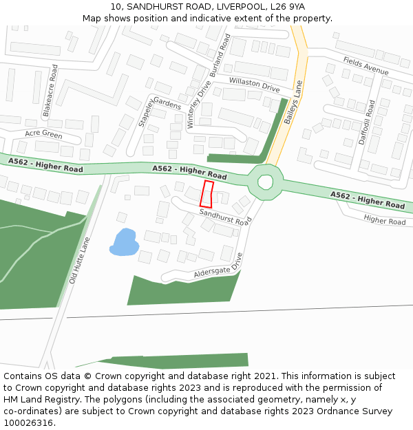 10, SANDHURST ROAD, LIVERPOOL, L26 9YA: Location map and indicative extent of plot