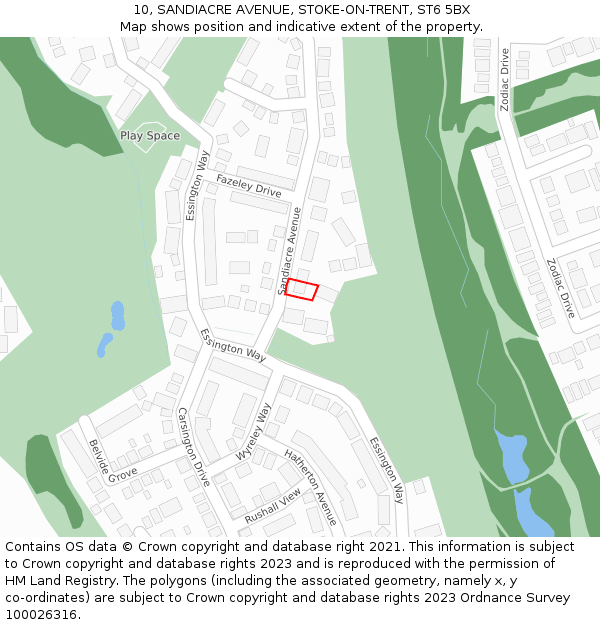 10, SANDIACRE AVENUE, STOKE-ON-TRENT, ST6 5BX: Location map and indicative extent of plot