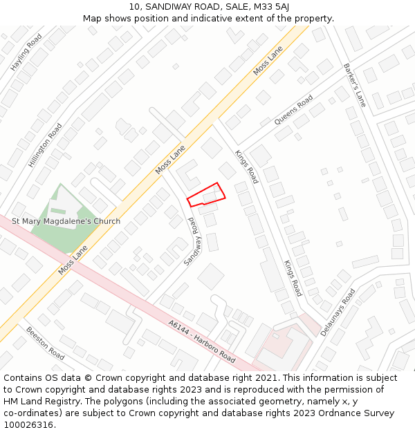 10, SANDIWAY ROAD, SALE, M33 5AJ: Location map and indicative extent of plot