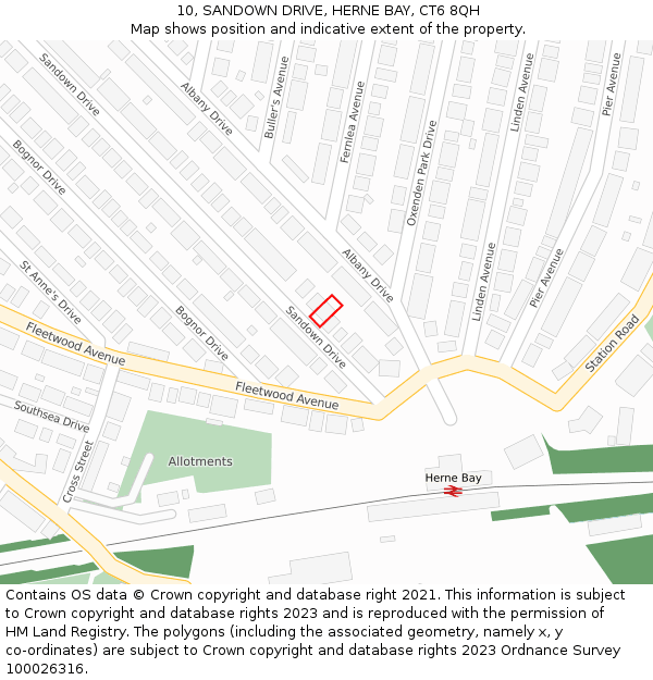 10, SANDOWN DRIVE, HERNE BAY, CT6 8QH: Location map and indicative extent of plot