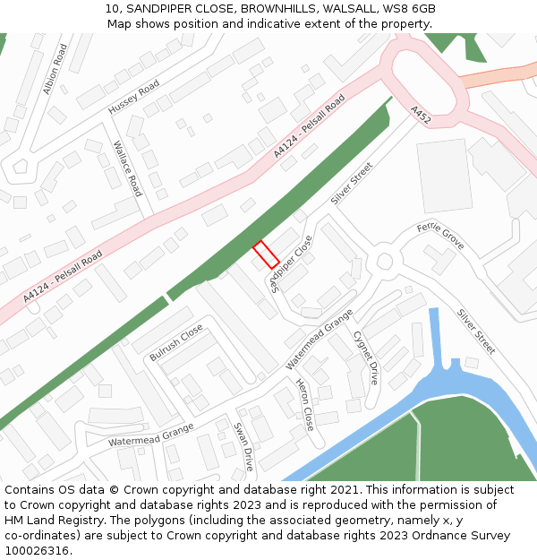 10, SANDPIPER CLOSE, BROWNHILLS, WALSALL, WS8 6GB: Location map and indicative extent of plot