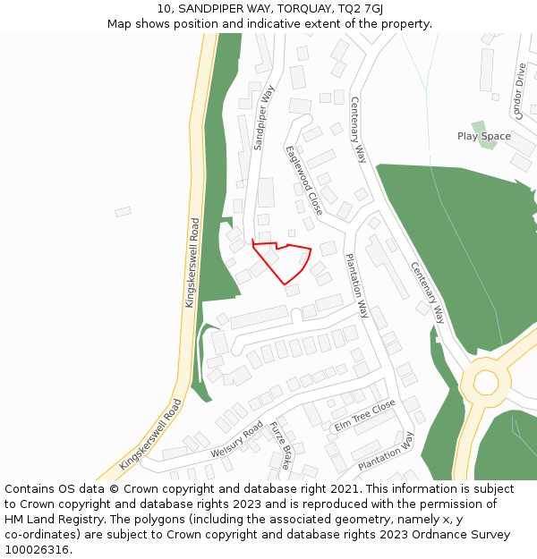 10, SANDPIPER WAY, TORQUAY, TQ2 7GJ: Location map and indicative extent of plot