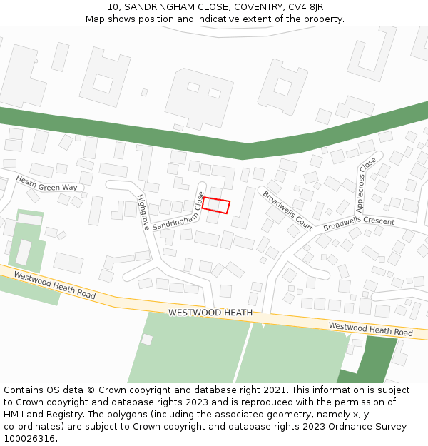 10, SANDRINGHAM CLOSE, COVENTRY, CV4 8JR: Location map and indicative extent of plot