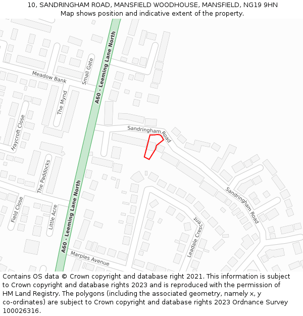 10, SANDRINGHAM ROAD, MANSFIELD WOODHOUSE, MANSFIELD, NG19 9HN: Location map and indicative extent of plot