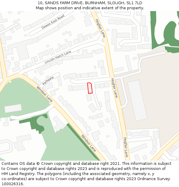 10, SANDS FARM DRIVE, BURNHAM, SLOUGH, SL1 7LD: Location map and indicative extent of plot