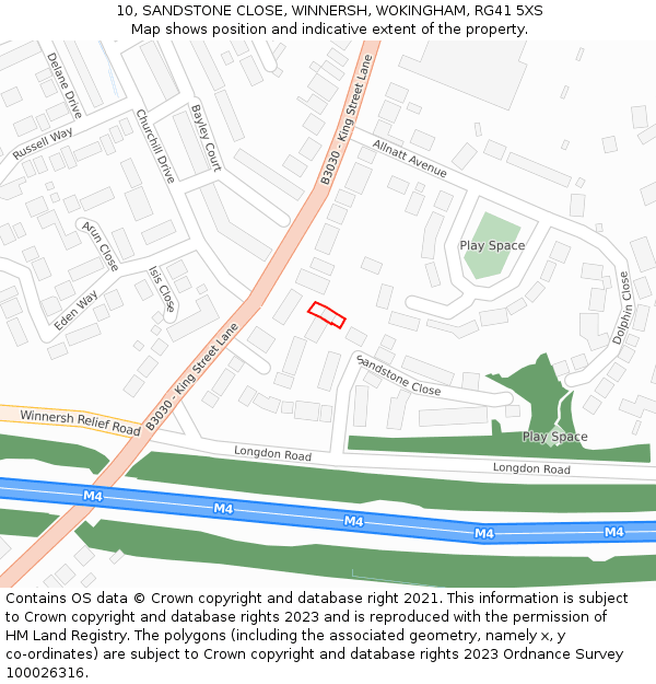 10, SANDSTONE CLOSE, WINNERSH, WOKINGHAM, RG41 5XS: Location map and indicative extent of plot