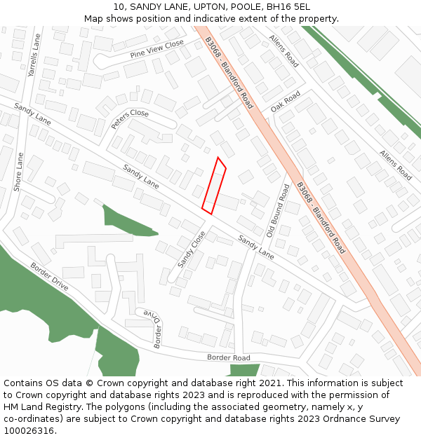 10, SANDY LANE, UPTON, POOLE, BH16 5EL: Location map and indicative extent of plot