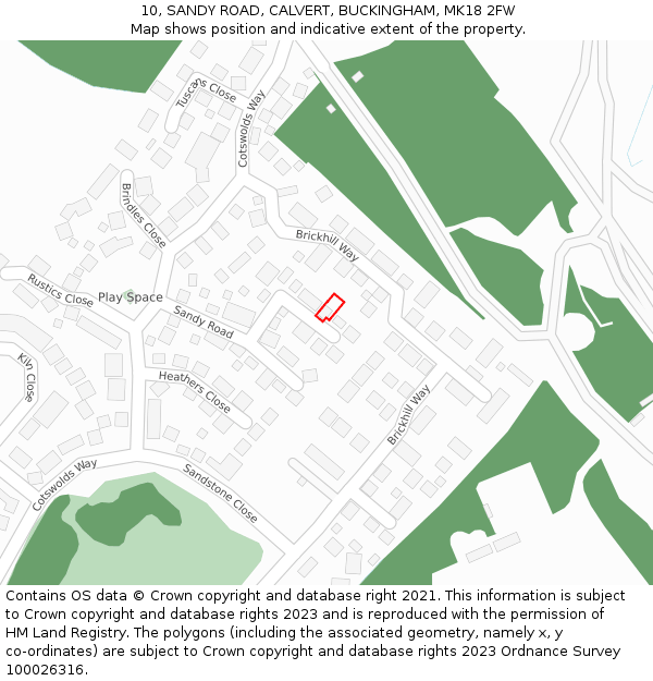 10, SANDY ROAD, CALVERT, BUCKINGHAM, MK18 2FW: Location map and indicative extent of plot