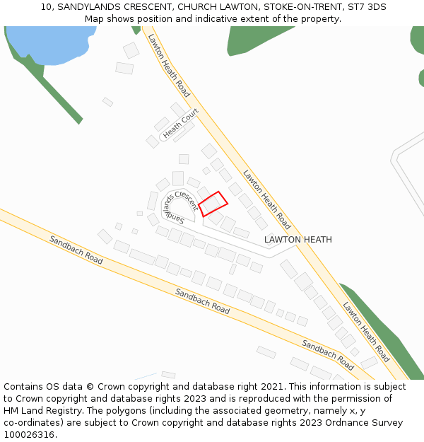 10, SANDYLANDS CRESCENT, CHURCH LAWTON, STOKE-ON-TRENT, ST7 3DS: Location map and indicative extent of plot