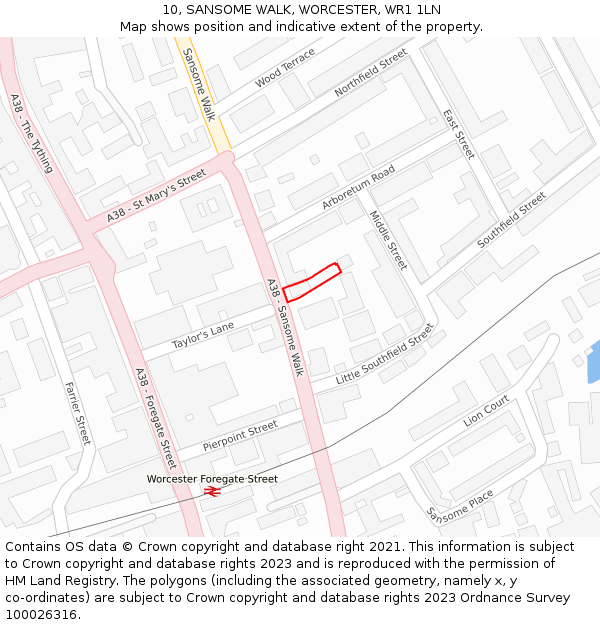 10, SANSOME WALK, WORCESTER, WR1 1LN: Location map and indicative extent of plot