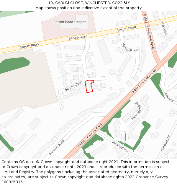 10, SARUM CLOSE, WINCHESTER, SO22 5LY: Location map and indicative extent of plot