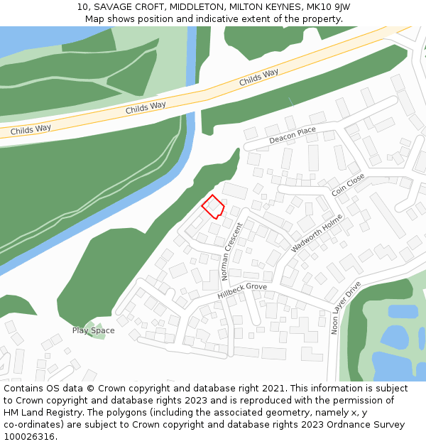 10, SAVAGE CROFT, MIDDLETON, MILTON KEYNES, MK10 9JW: Location map and indicative extent of plot