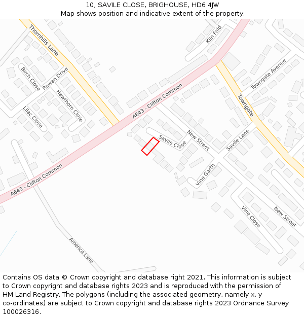 10, SAVILE CLOSE, BRIGHOUSE, HD6 4JW: Location map and indicative extent of plot