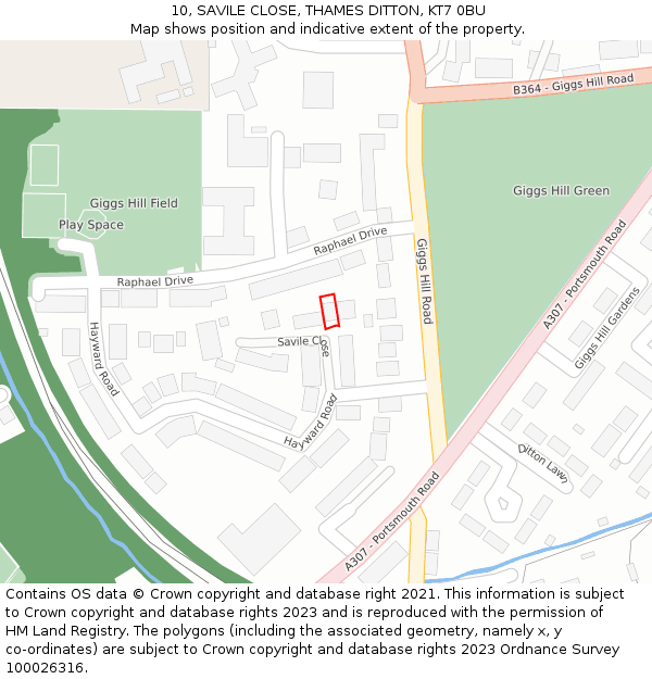 10, SAVILE CLOSE, THAMES DITTON, KT7 0BU: Location map and indicative extent of plot