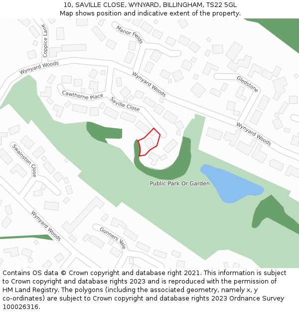 10, SAVILLE CLOSE, WYNYARD, BILLINGHAM, TS22 5GL: Location map and indicative extent of plot