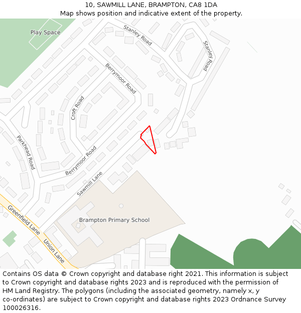 10, SAWMILL LANE, BRAMPTON, CA8 1DA: Location map and indicative extent of plot