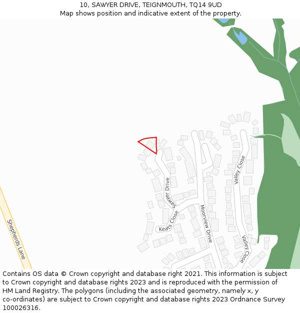 10, SAWYER DRIVE, TEIGNMOUTH, TQ14 9UD: Location map and indicative extent of plot