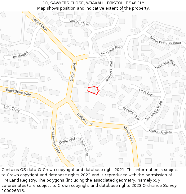 10, SAWYERS CLOSE, WRAXALL, BRISTOL, BS48 1LY: Location map and indicative extent of plot