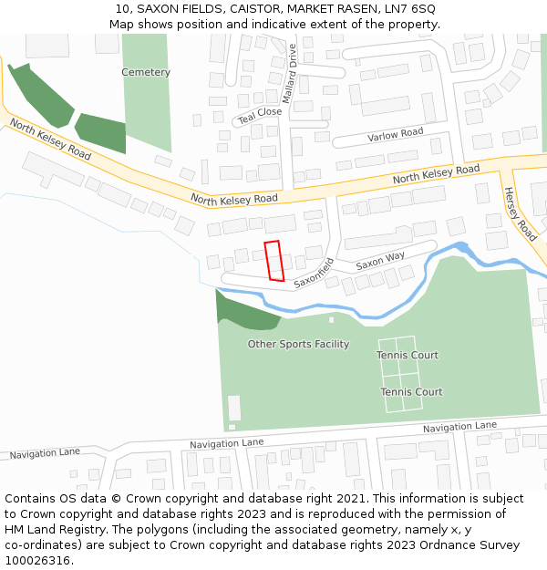 10, SAXON FIELDS, CAISTOR, MARKET RASEN, LN7 6SQ: Location map and indicative extent of plot