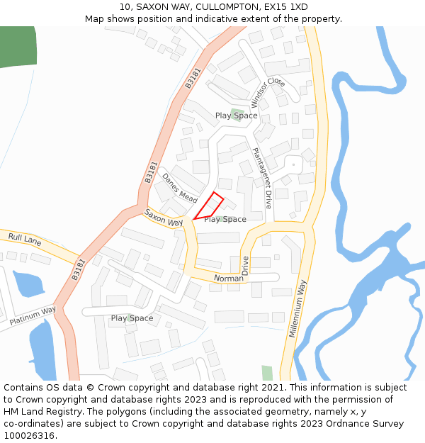 10, SAXON WAY, CULLOMPTON, EX15 1XD: Location map and indicative extent of plot