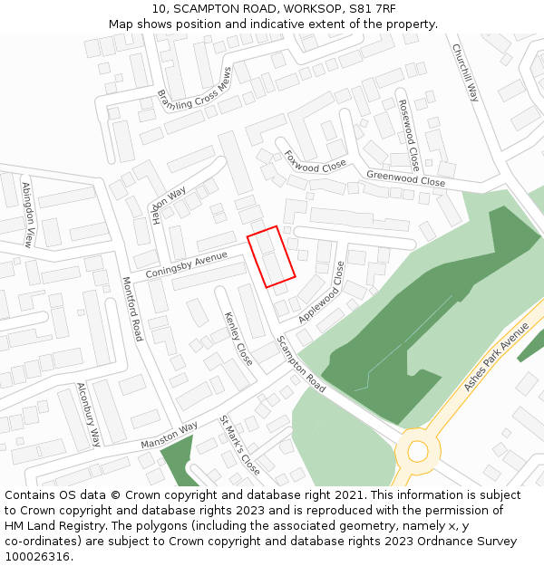 10, SCAMPTON ROAD, WORKSOP, S81 7RF: Location map and indicative extent of plot