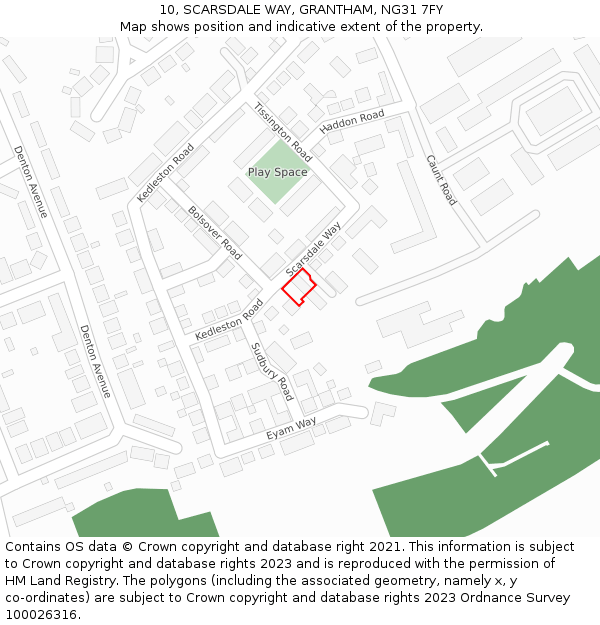 10, SCARSDALE WAY, GRANTHAM, NG31 7FY: Location map and indicative extent of plot