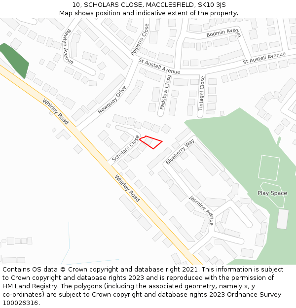 10, SCHOLARS CLOSE, MACCLESFIELD, SK10 3JS: Location map and indicative extent of plot