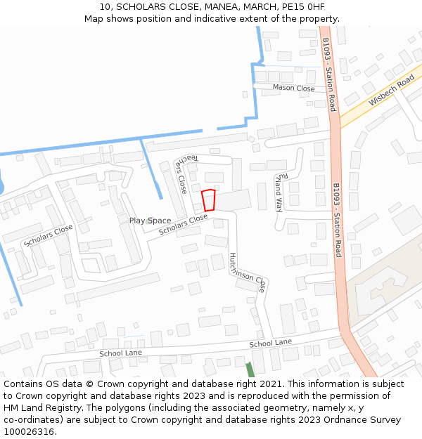 10, SCHOLARS CLOSE, MANEA, MARCH, PE15 0HF: Location map and indicative extent of plot