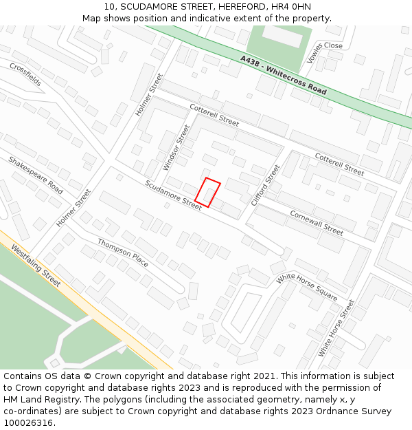 10, SCUDAMORE STREET, HEREFORD, HR4 0HN: Location map and indicative extent of plot