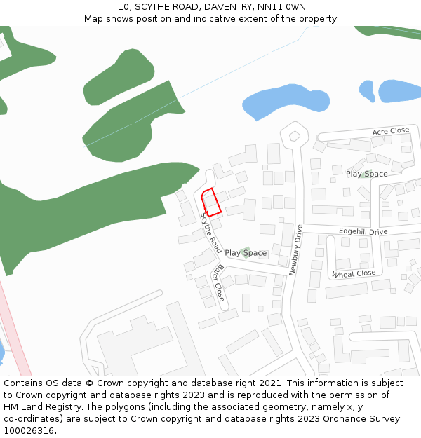 10, SCYTHE ROAD, DAVENTRY, NN11 0WN: Location map and indicative extent of plot