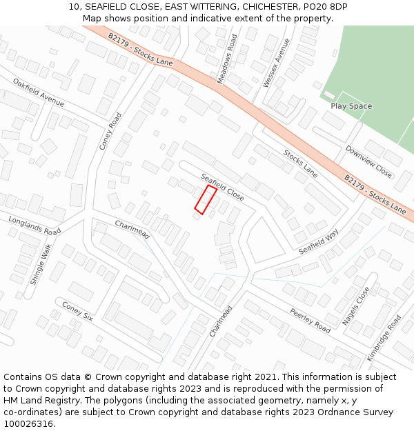 10, SEAFIELD CLOSE, EAST WITTERING, CHICHESTER, PO20 8DP: Location map and indicative extent of plot
