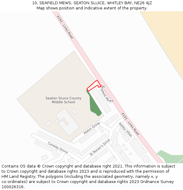10, SEAFIELD MEWS, SEATON SLUICE, WHITLEY BAY, NE26 4JZ: Location map and indicative extent of plot