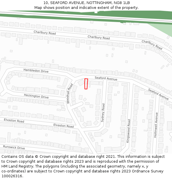 10, SEAFORD AVENUE, NOTTINGHAM, NG8 1LB: Location map and indicative extent of plot