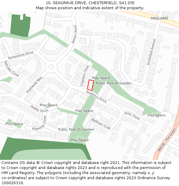 10, SEAGRAVE DRIVE, CHESTERFIELD, S41 0YE: Location map and indicative extent of plot