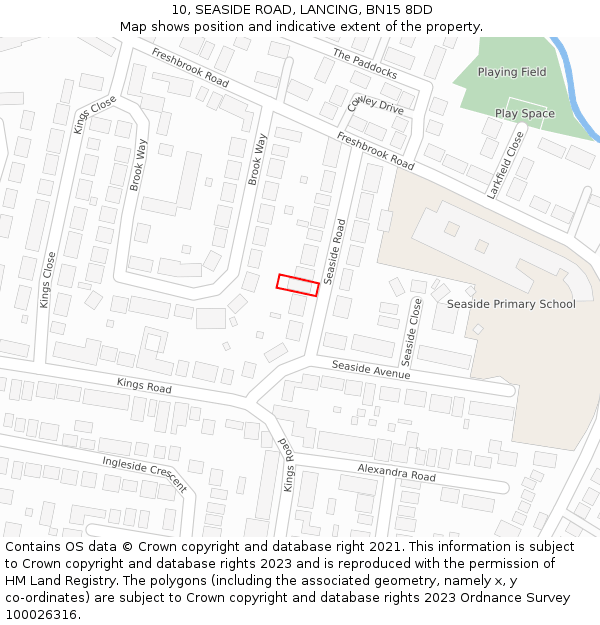 10, SEASIDE ROAD, LANCING, BN15 8DD: Location map and indicative extent of plot