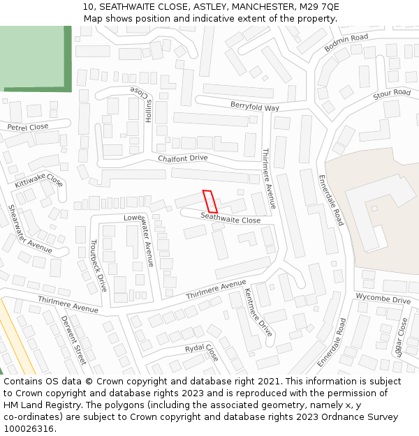 10, SEATHWAITE CLOSE, ASTLEY, MANCHESTER, M29 7QE: Location map and indicative extent of plot