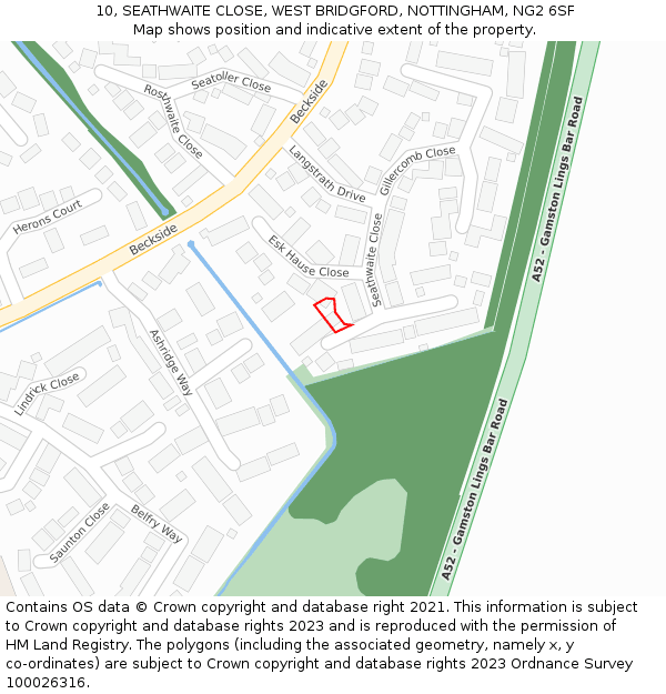 10, SEATHWAITE CLOSE, WEST BRIDGFORD, NOTTINGHAM, NG2 6SF: Location map and indicative extent of plot