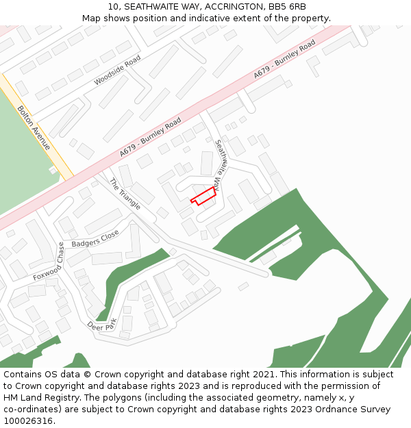 10, SEATHWAITE WAY, ACCRINGTON, BB5 6RB: Location map and indicative extent of plot