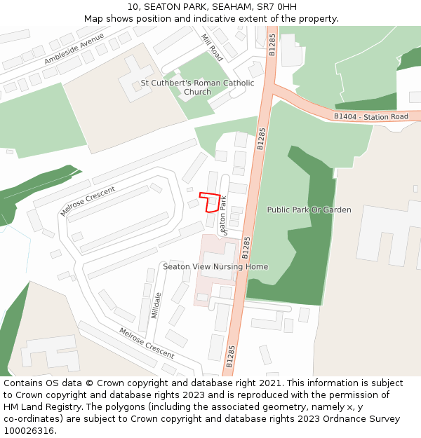 10, SEATON PARK, SEAHAM, SR7 0HH: Location map and indicative extent of plot