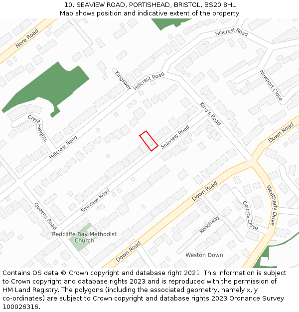 10, SEAVIEW ROAD, PORTISHEAD, BRISTOL, BS20 8HL: Location map and indicative extent of plot