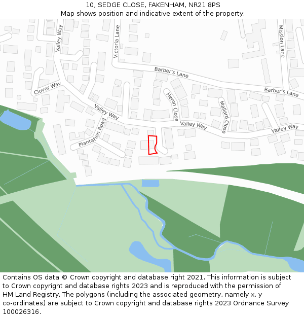 10, SEDGE CLOSE, FAKENHAM, NR21 8PS: Location map and indicative extent of plot