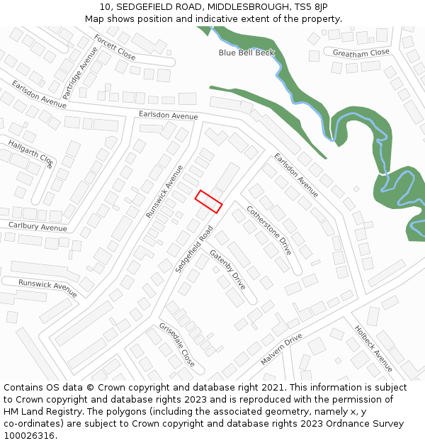 10, SEDGEFIELD ROAD, MIDDLESBROUGH, TS5 8JP: Location map and indicative extent of plot