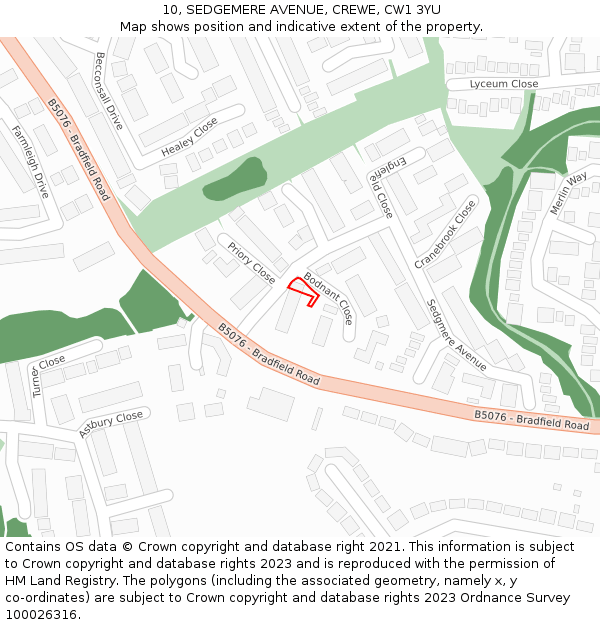 10, SEDGEMERE AVENUE, CREWE, CW1 3YU: Location map and indicative extent of plot