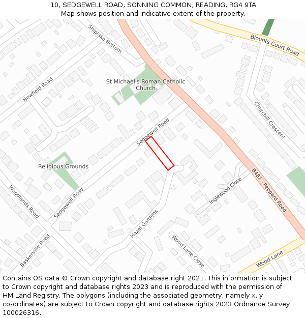 10, SEDGEWELL ROAD, SONNING COMMON, READING, RG4 9TA: Location map and indicative extent of plot