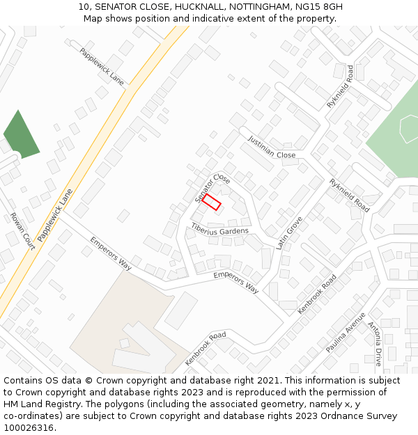 10, SENATOR CLOSE, HUCKNALL, NOTTINGHAM, NG15 8GH: Location map and indicative extent of plot