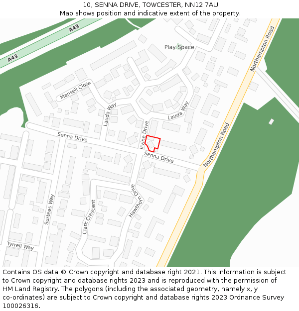 10, SENNA DRIVE, TOWCESTER, NN12 7AU: Location map and indicative extent of plot